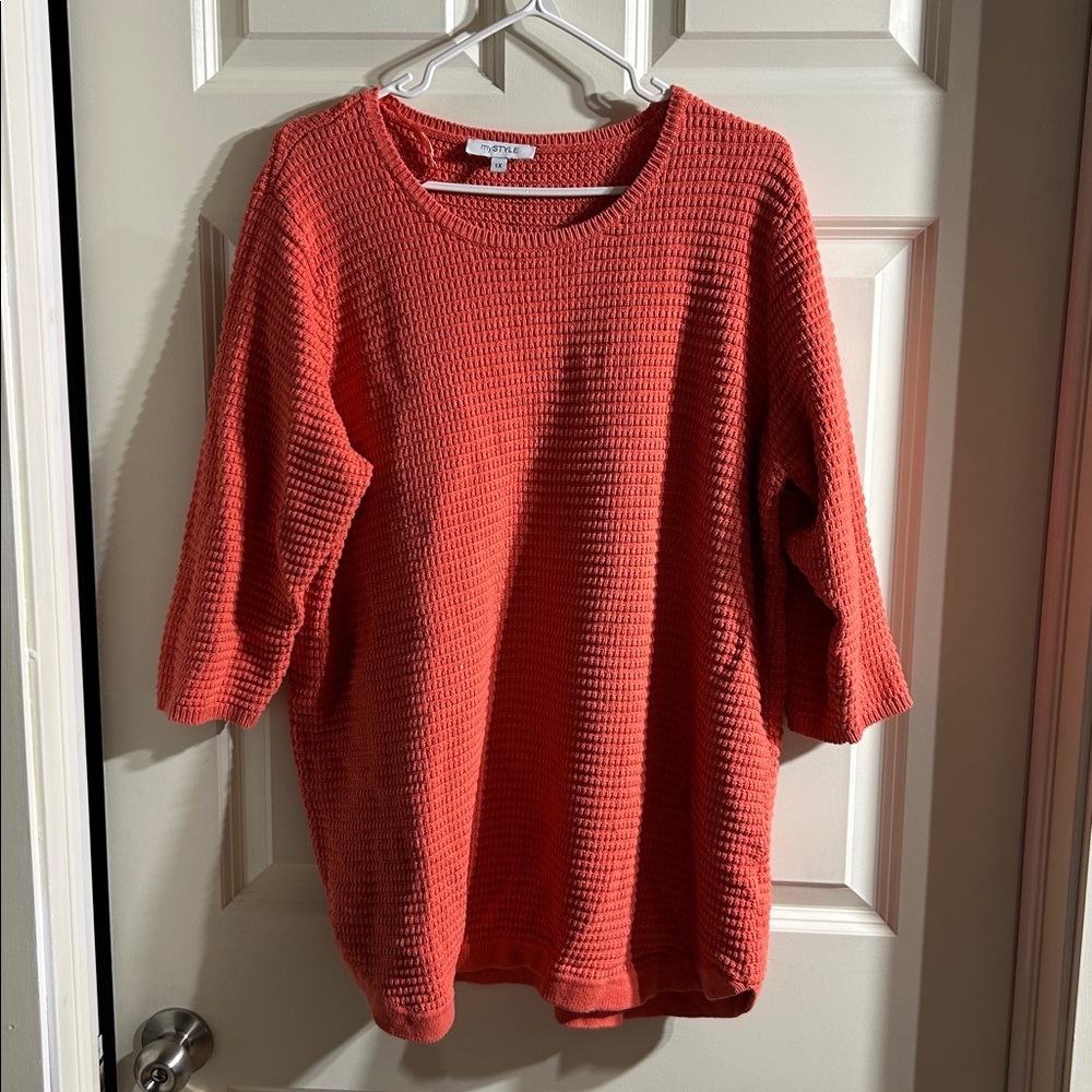 Red Textured Knit Sweater
